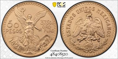 "1947" 50 Peso New Die Restrike KM-481  Au MS70