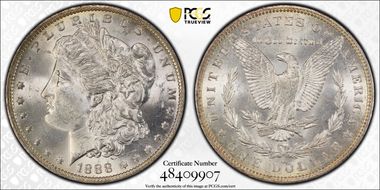 1888-O $1 VAM 9  Doubled Arrows MS64