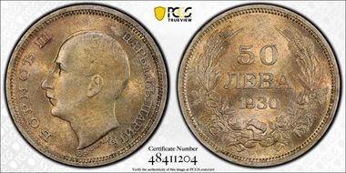 1930-BP 50 Leva KM-42  Ag MS63