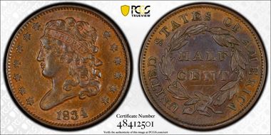 1834 1/2C AU55BN