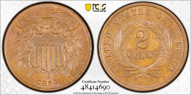 1864 2C Large Motto MS65BN
