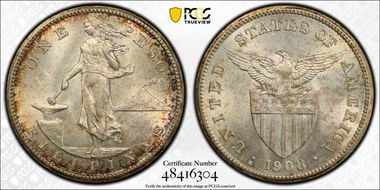 1908-S Peso KM-172  Ag MS63