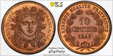 "1848" P10C Maz-1346 Var Piefort Coin Alignment SP65RB