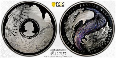 2022 $5 Great Barrier Reef Ag Colorized PR69DCAM