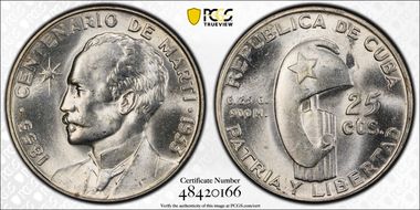 1953 25C Jose Marti KM-27  Ag MS63