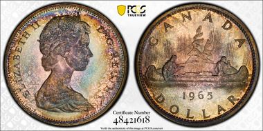 1965 S$1 Type 2 Sm Beads, Bl 5 Ag PL67