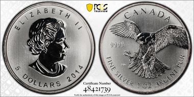 2014 $5 Peregrine Falcon MS66
