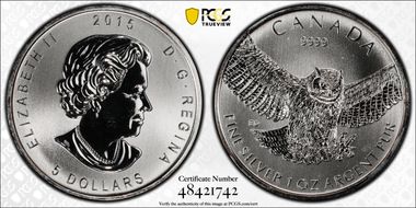 2015 $5 Great Horned Owl MS68