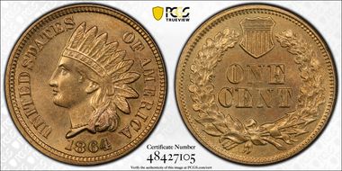 1864 1C Copper-Nickel MS64
