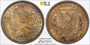 1921 $1 Morgan AU58