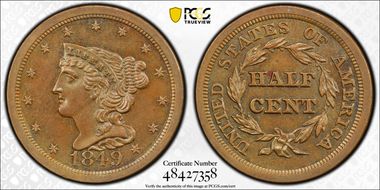 1849 1/2C MS63BN