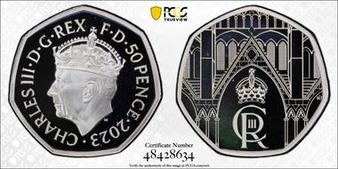 2023 50p Coronation of Charles III Ag PR69DCAM