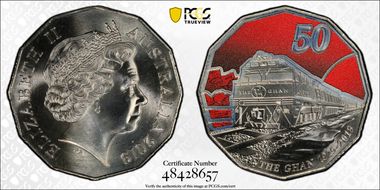 2019 50C 90 Ann. of Ghan Colorized MS69