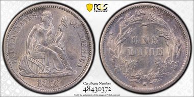 1876-S 10C F-118 MS62