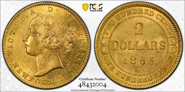 1865 $2 AU58
