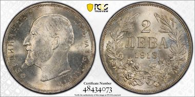 1913 2 Leva KM-32  Ag MS64+