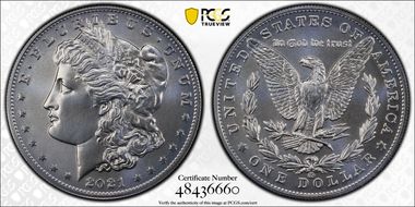 2021-CC Privy $1 Morgan Dollar 100th Anniversary MS70