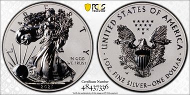 2021-W $1 Silver Eagle Rev PR - Type 1 Designer Edition PR70