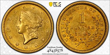 1849 G$1 Open Wreath AU58