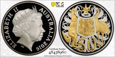 2016 50C Selective Gilt Silver 50th Ann. Decimal Currency PR69DCAM