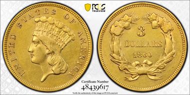 1860 $3 AU55