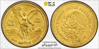 1991-Mo 1/10 oz Libertad Gold MS66