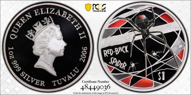 2006 $1 Red-Back Spider Colorized  Ag PR69DCAM