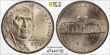 2008-D 5C Satin Finish SP65FS