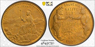 1897 Token TC-346504 Brass 34mm Native Sons Celebration, Santa Rosa MS63
