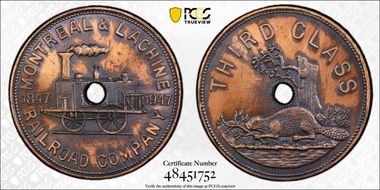 1947 Token TC-492613 Copper Montreal & Lachine Railroad Company MS64