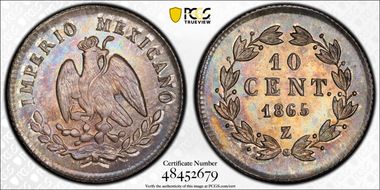 1865-Z 10C Maxmilian MS66