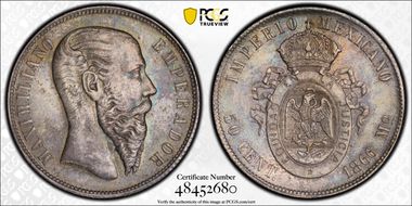 1866-Mo 50C Maximilian KM-387  Ag MS64