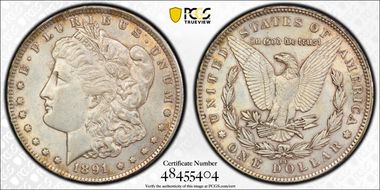 1891-CC $1 VAM 3, Spitting Eagle AU55