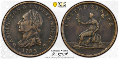 1783 Copper Washington Draped, No Button VF35BN