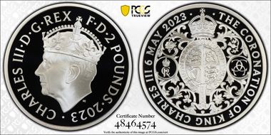 2023 £2 Coronation of Charles III Ag Royal Arms PR70DCAM