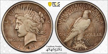 1921 $1 High Relief, Peace XF40