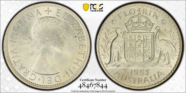 1953(m) Florin Small Rev. Denticles KM-54  Ag MS64