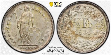1950 B 1/2 Fr KM-23 Ag MS63