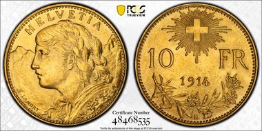 1914 B 10 Fr KM-36  Au MS63