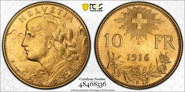 1916 B 10 Fr KM-36  Au MS63