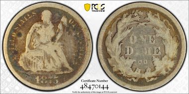 1875-CC 10C Mintmark Above Bow N1