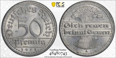 1921-A 50 Pfg J-301 MS64