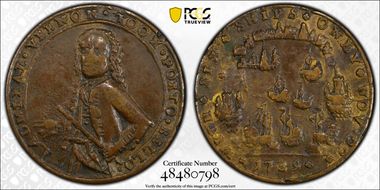 1739 AE Medal Admiral Vernon, A-C PBv 11-l VF35