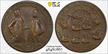 1739 AE Medal Admiral Vernon, A-C PBvb 11-S Commodore Brown XF40