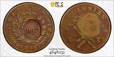 1767-A Sou 1793 "RF" Counterstamp XF45BN