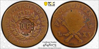 1767-A Sou 1793 "RF" Counterstamp VG8BN