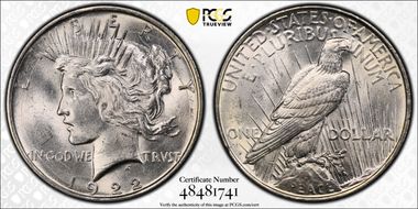 1922-D $1 V-2A, Retained Die Break MS62