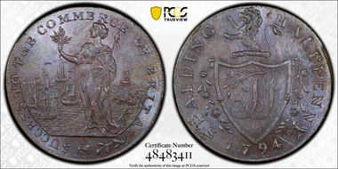 1794 Tk 1/2D DH-6 Lincolnshire, Spalding MS63BN