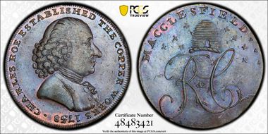 (c.1790) Tk 1/2D DH-62 Cheshire, Macclesfield Counterfeits MS61BN