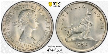 1954(m) Florin Royal Visit KM-55  Ag MS65